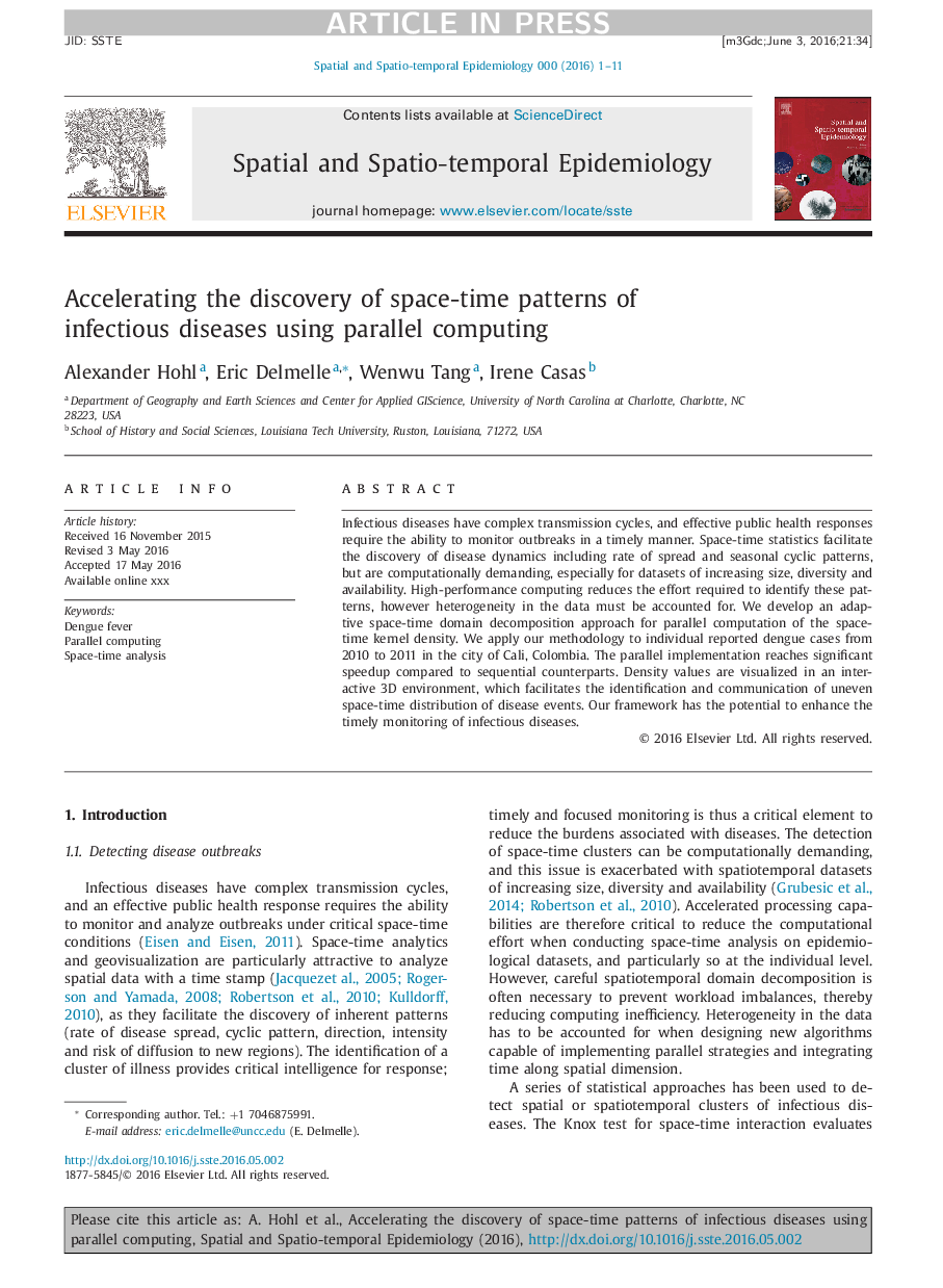 Accelerating the discovery of space-time patterns of infectious diseases using parallel computing