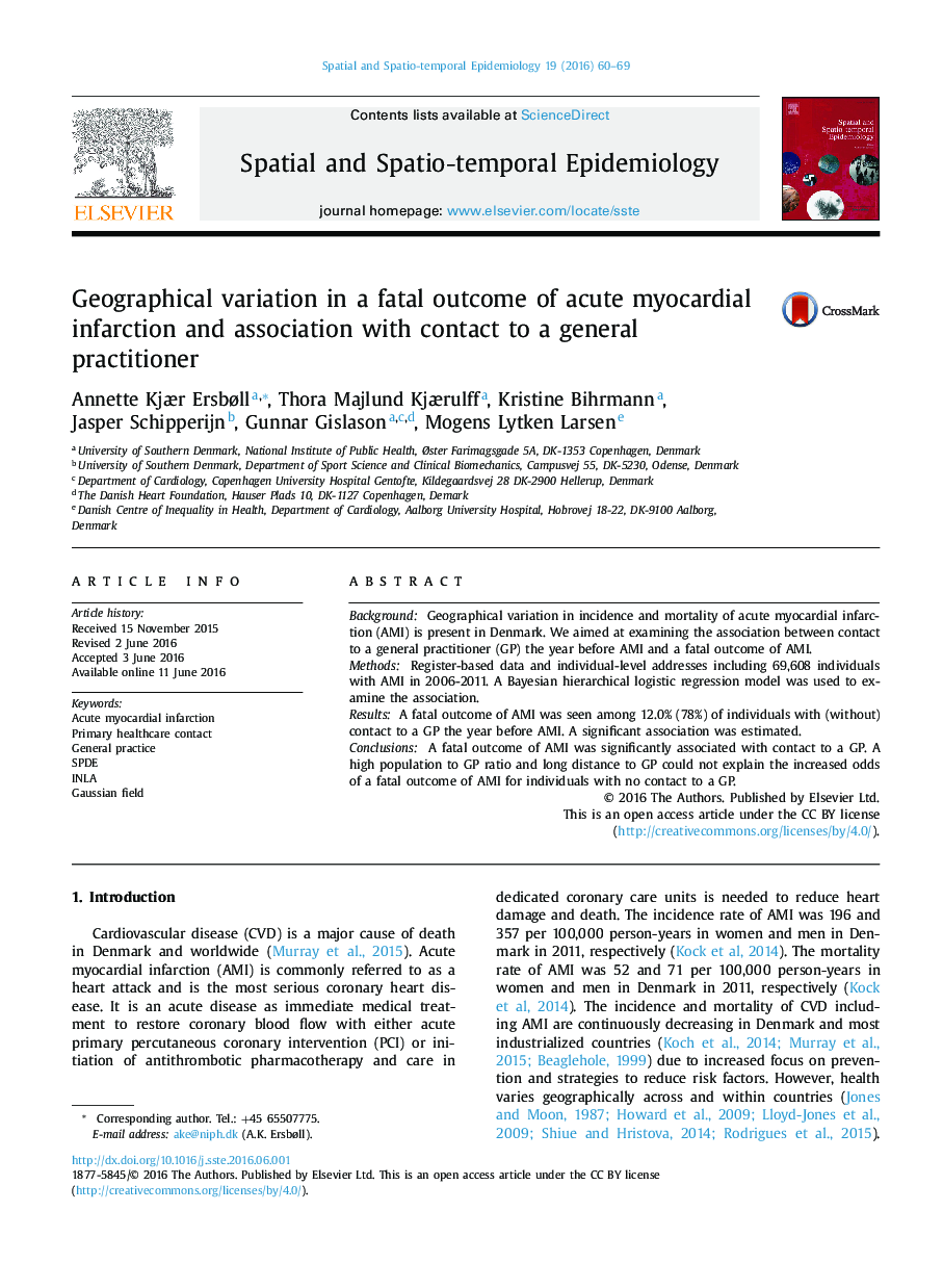 Geographical variation in a fatal outcome of acute myocardial infarction and association with contact to a general practitioner