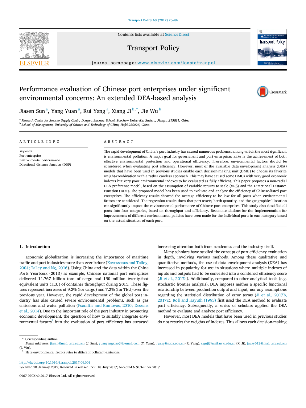 Performance evaluation of Chinese port enterprises under significant environmental concerns: An extended DEA-based analysis