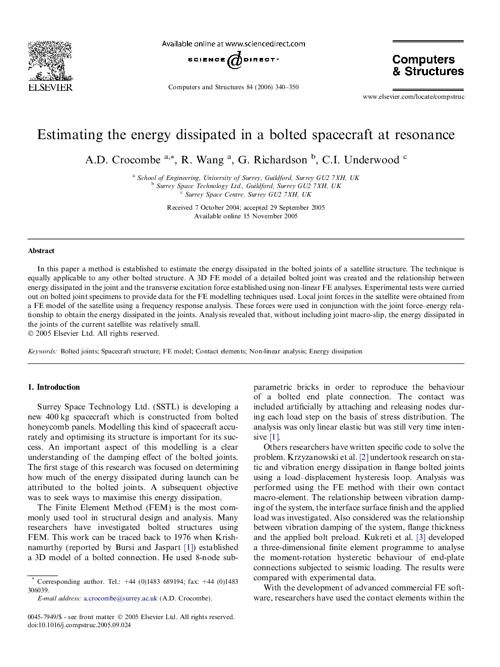 Estimating the energy dissipated in a bolted spacecraft at resonance