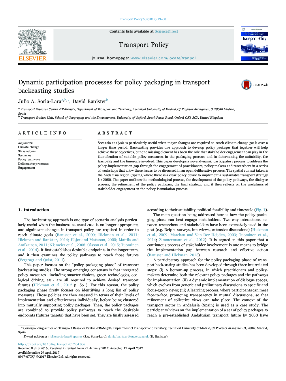 Dynamic participation processes for policy packaging in transport backcasting studies