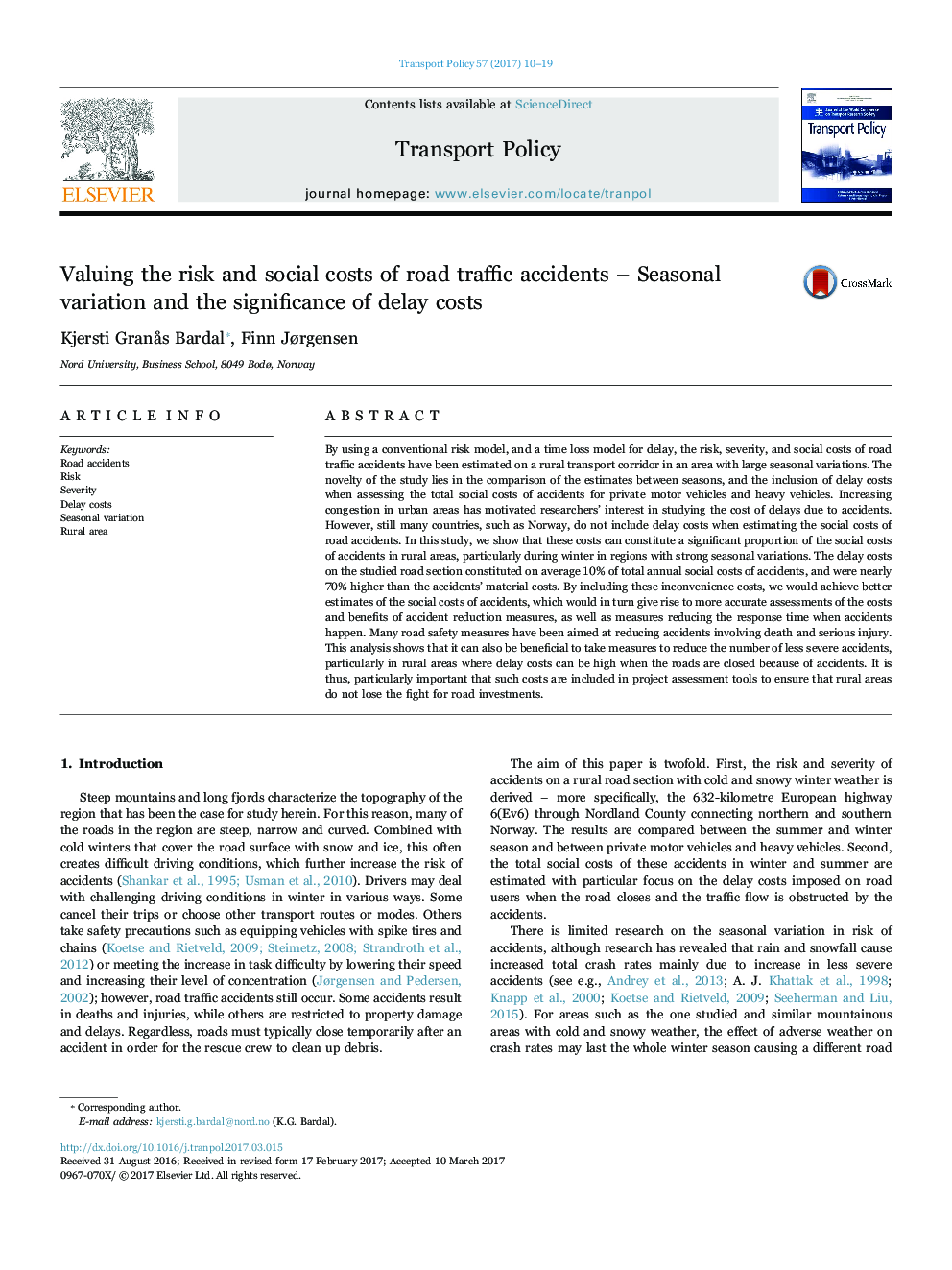 ارزیابی ریسک و هزینه های اجتماعی تصادفات جاده ای - تنوع فصلی و اهمیت هزینه های تاخیری 