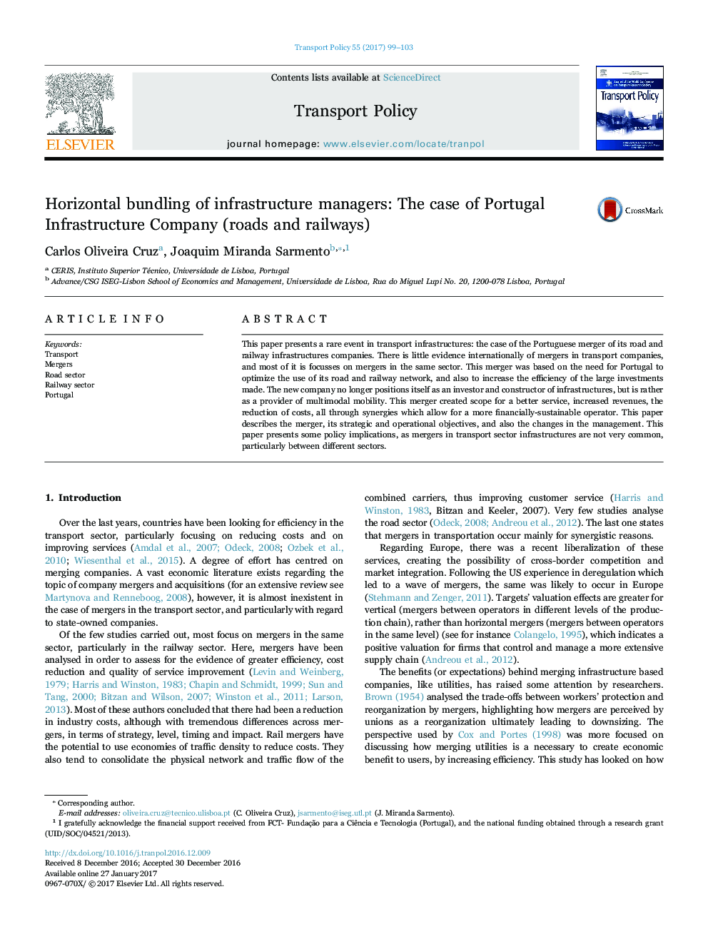 Horizontal bundling of infrastructure managers: The case of Portugal Infrastructure Company (roads and railways)