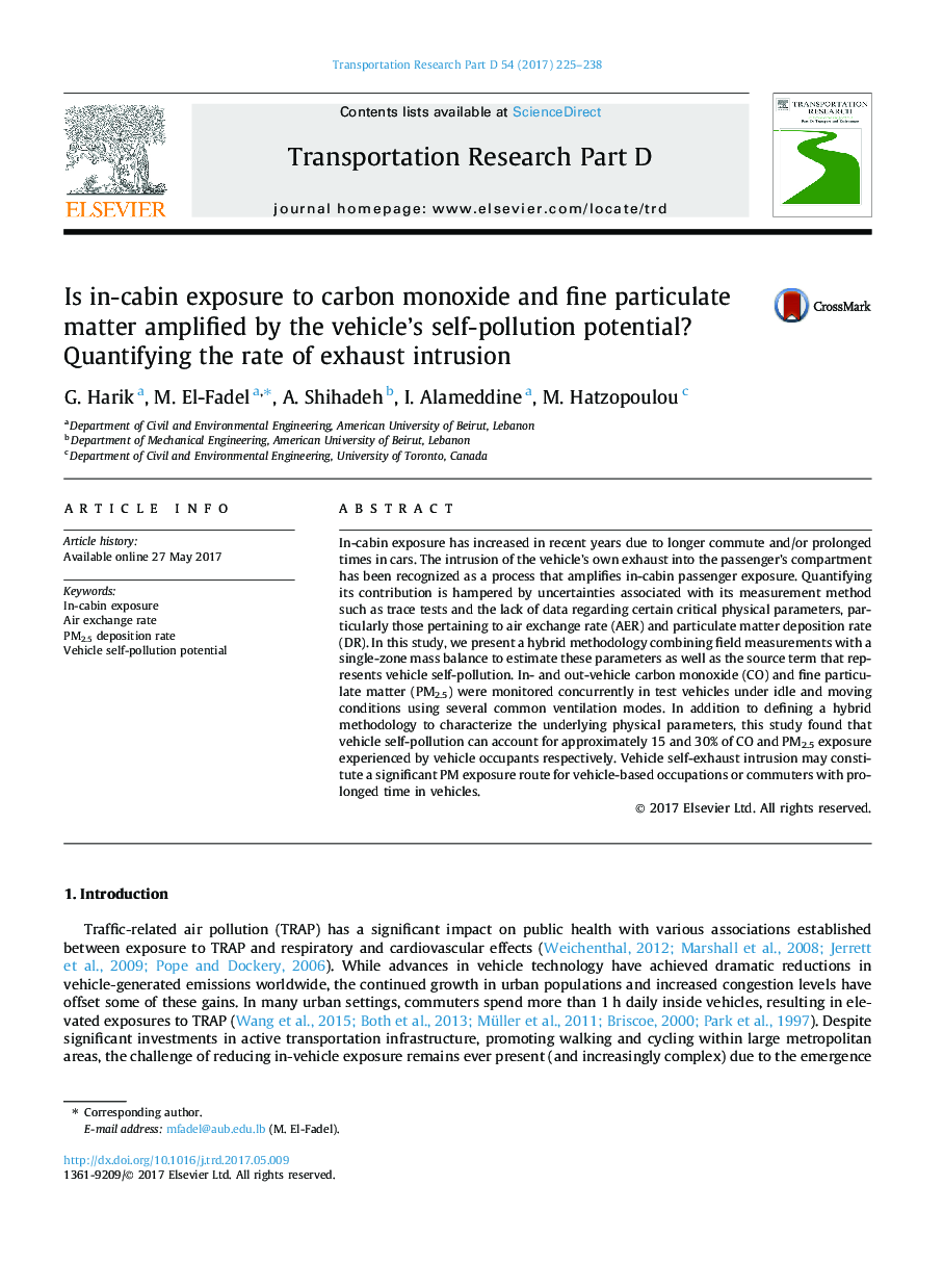 Is in-cabin exposure to carbon monoxide and fine particulate matter amplified by the vehicle's self-pollution potential? Quantifying the rate of exhaust intrusion