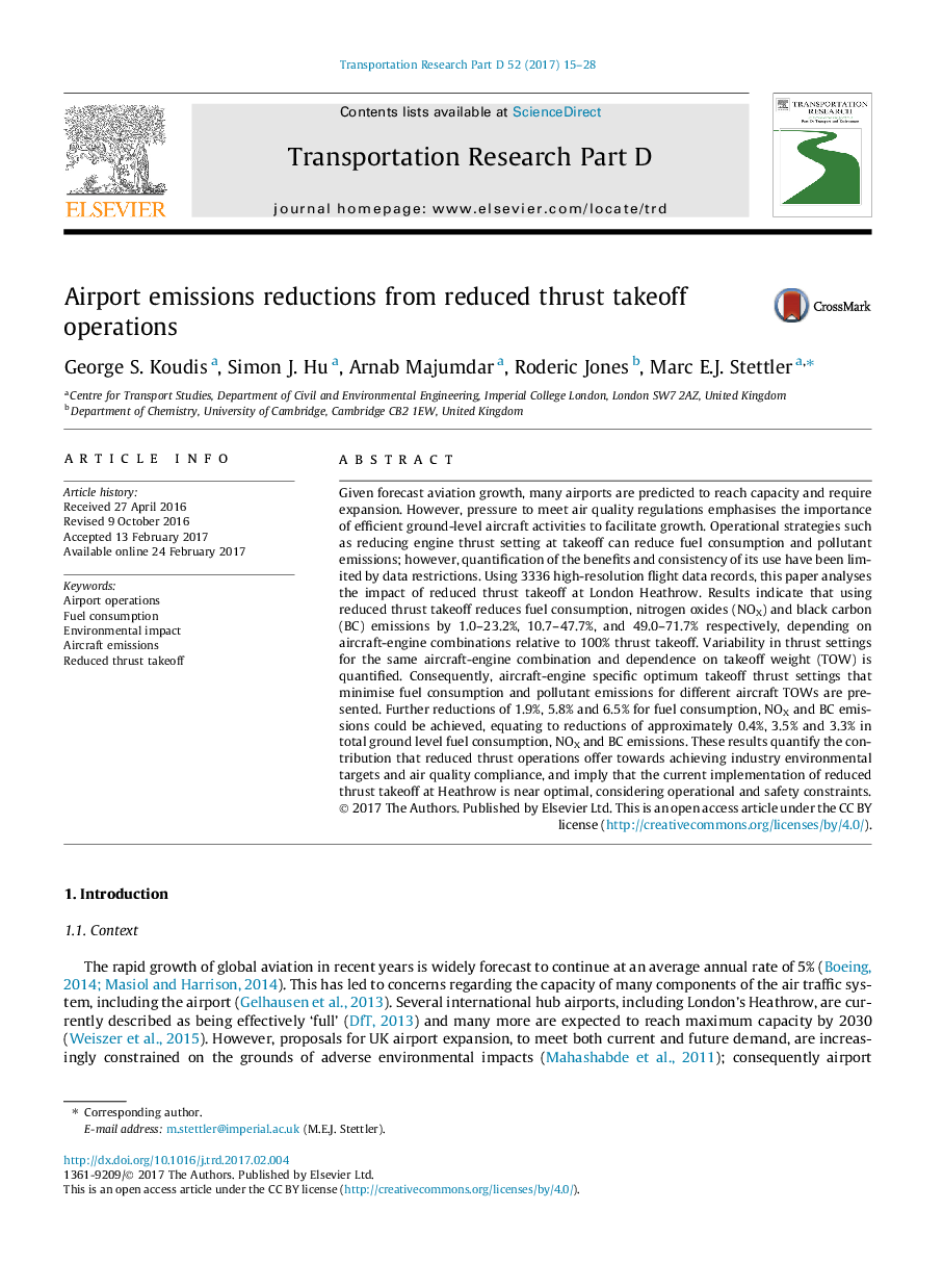 Airport emissions reductions from reduced thrust takeoff operations