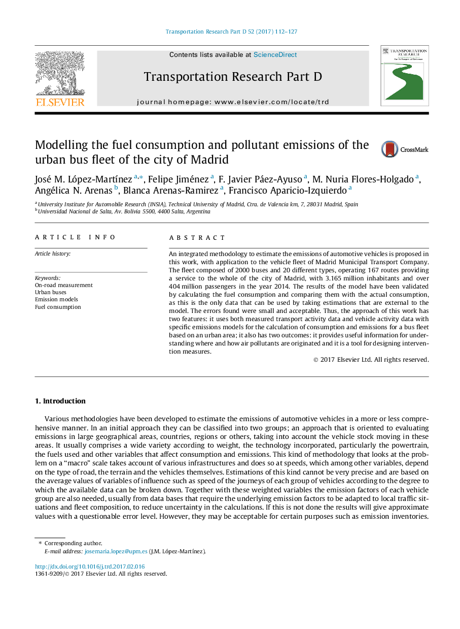 Modelling the fuel consumption and pollutant emissions of the urban bus fleet of the city of Madrid