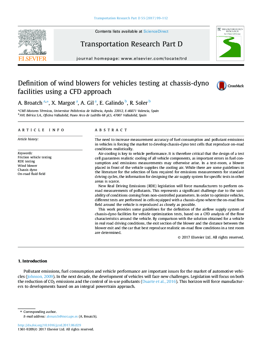 Definition of wind blowers for vehicles testing at chassis-dyno facilities using a CFD approach