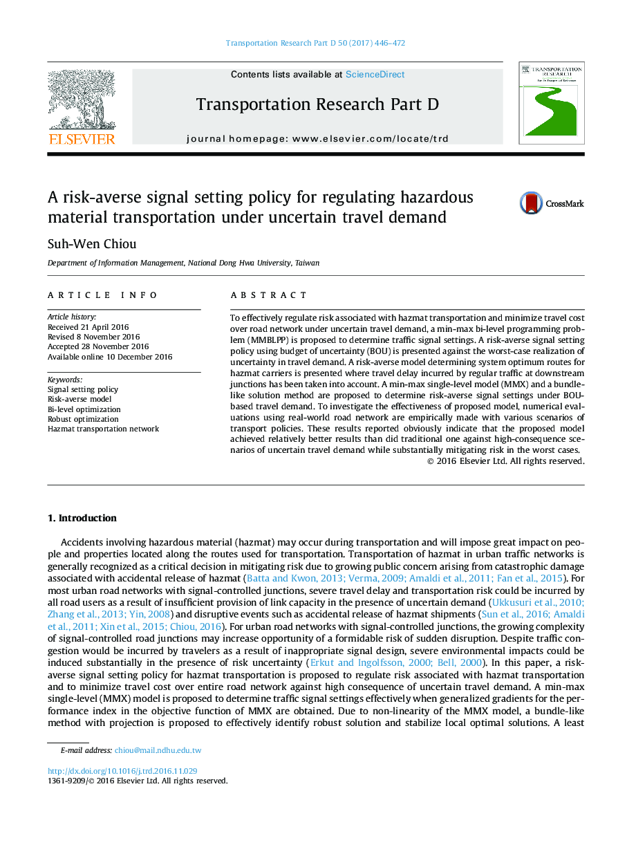 A risk-averse signal setting policy for regulating hazardous material transportation under uncertain travel demand