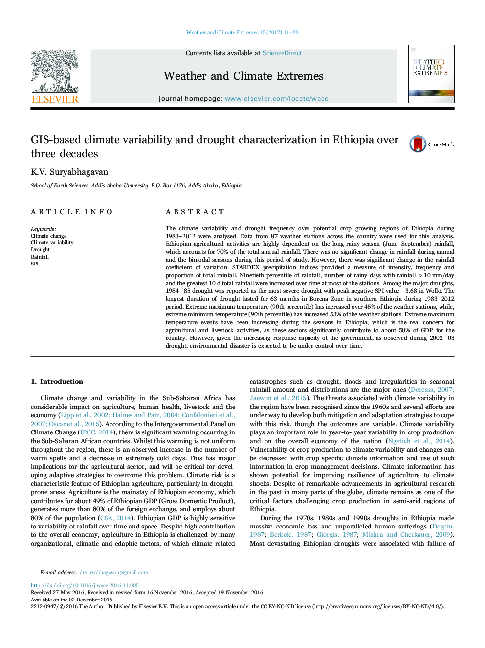 GIS-based climate variability and drought characterization in Ethiopia over three decades