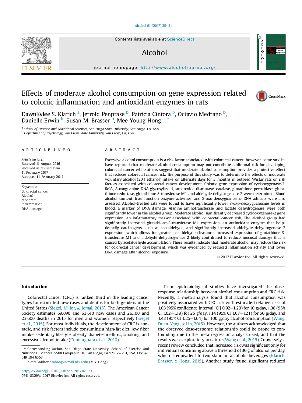 Effects of moderate alcohol consumption on gene expression related to colonic inflammation and antioxidant enzymes in rats