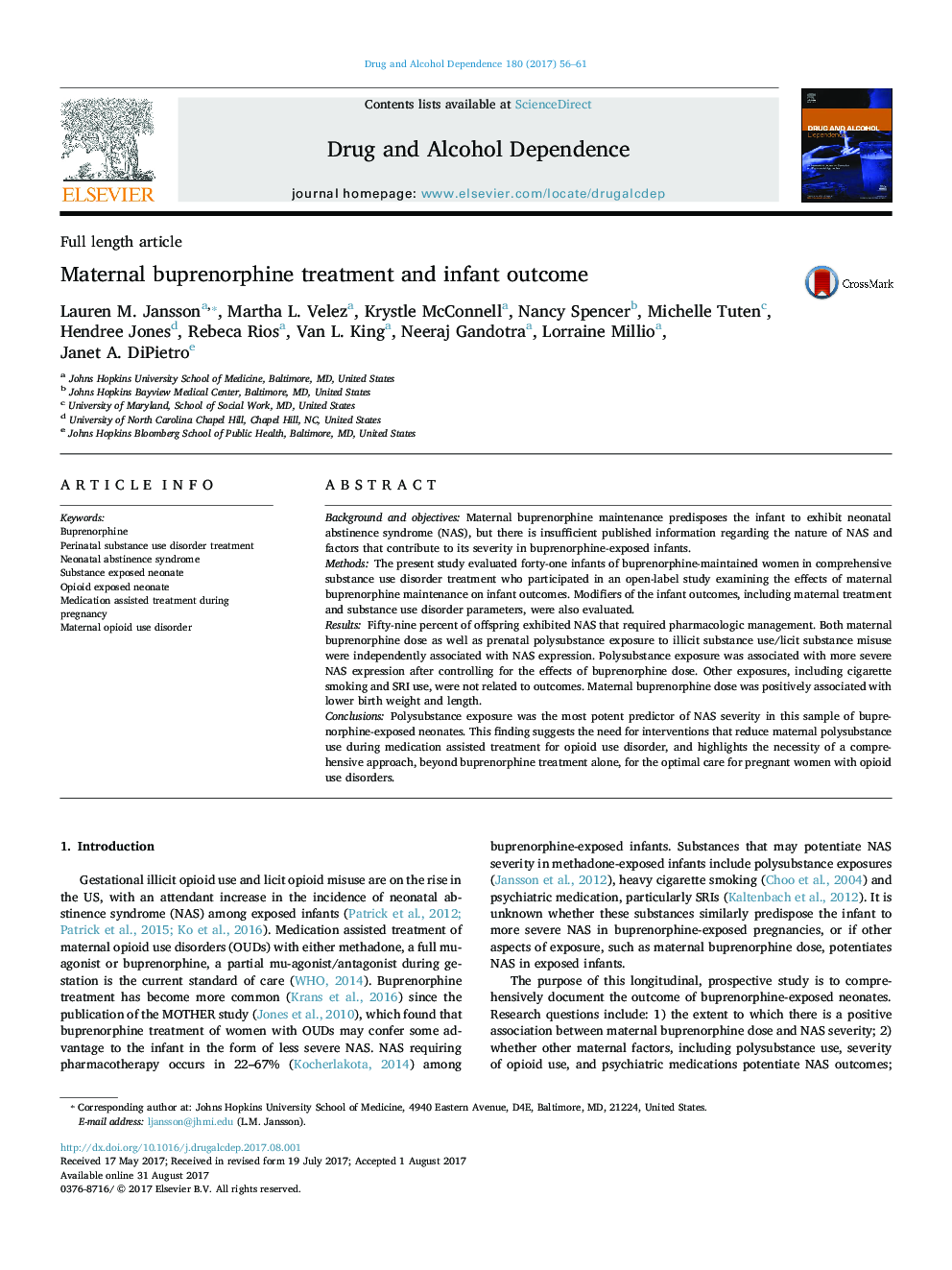 Maternal buprenorphine treatment and infant outcome