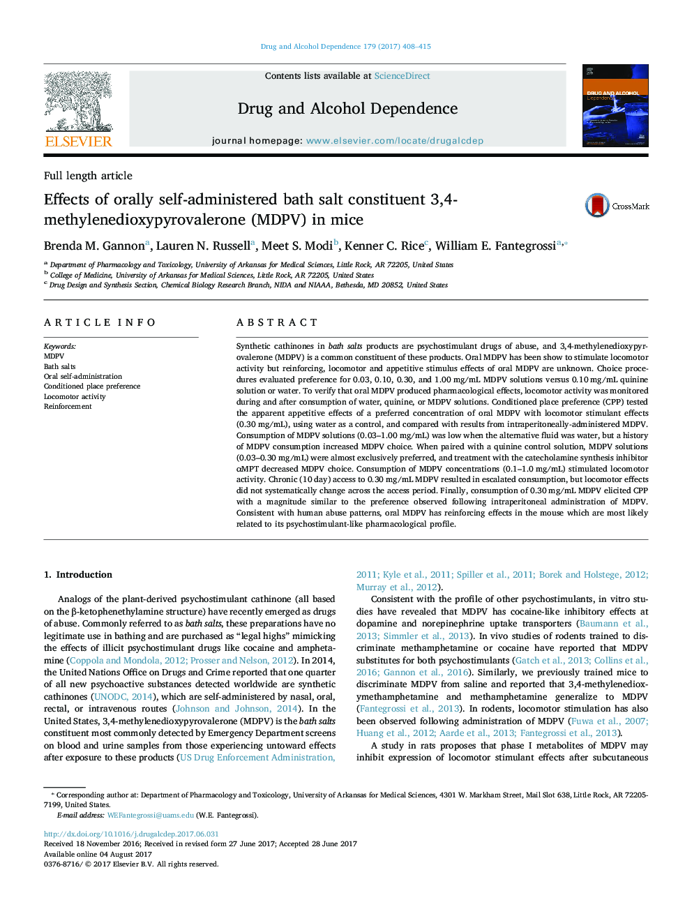 Effects of orally self-administered bath salt constituent 3,4-methylenedioxypyrovalerone (MDPV) in mice