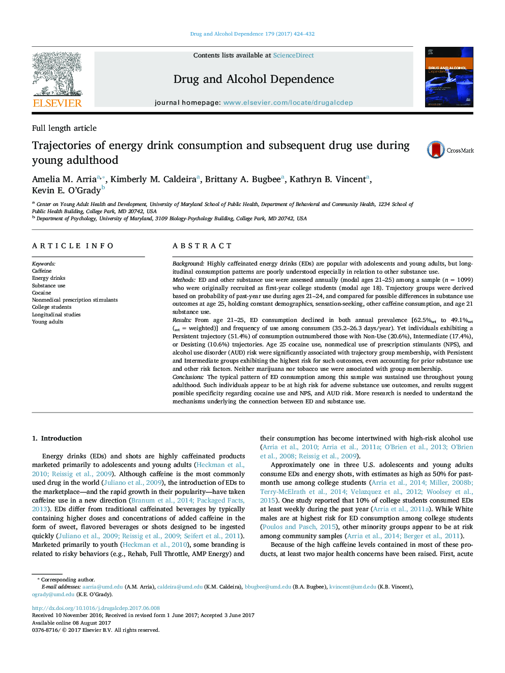 Trajectories of energy drink consumption and subsequent drug use during young adulthood