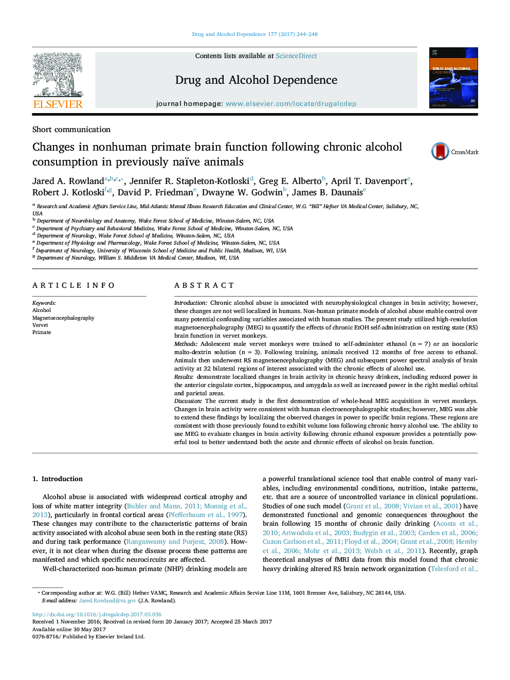 Changes in nonhuman primate brain function following chronic alcohol consumption in previously naïve animals