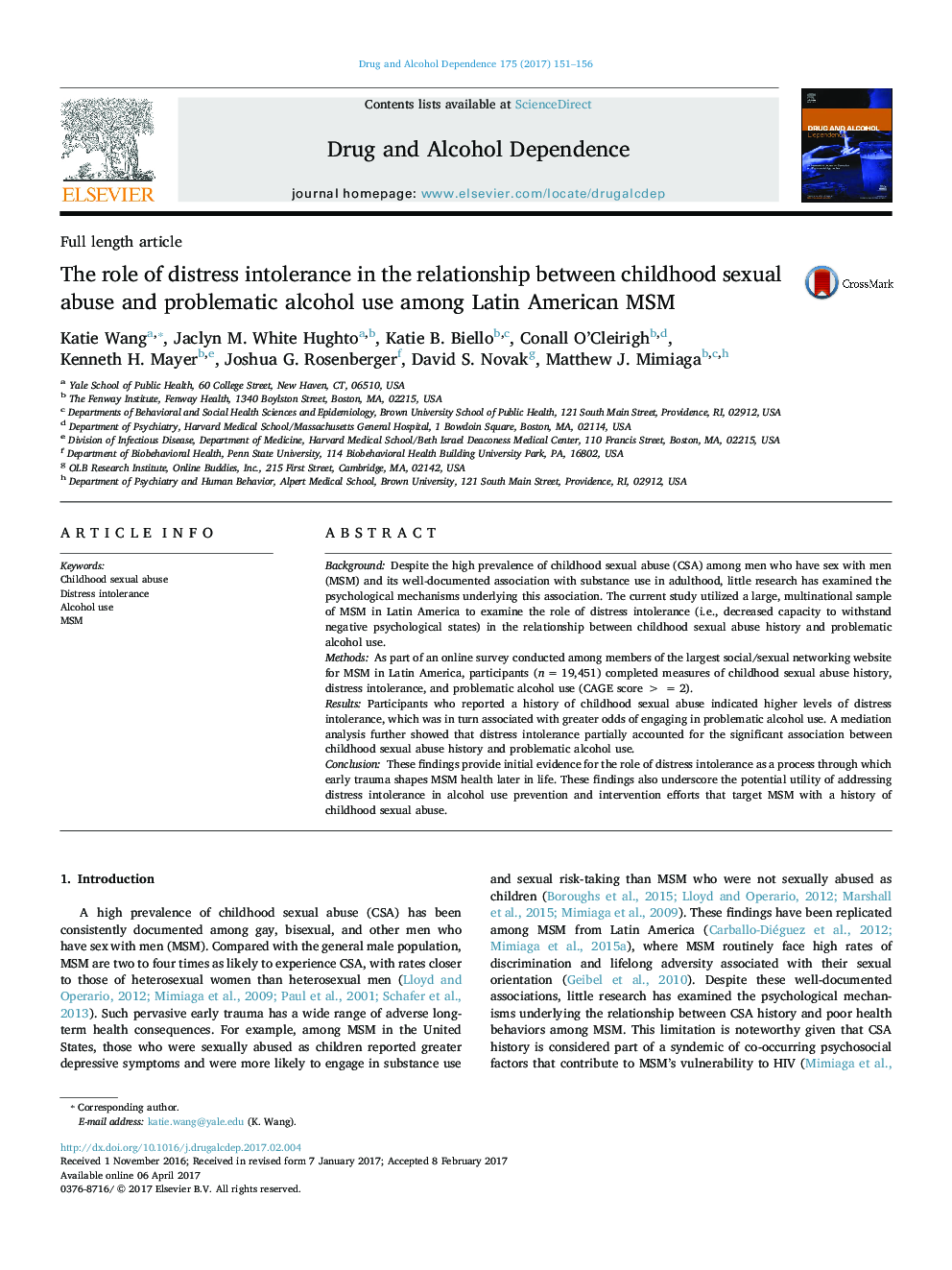 The role of distress intolerance in the relationship between childhood sexual abuse and problematic alcohol use among Latin American MSM