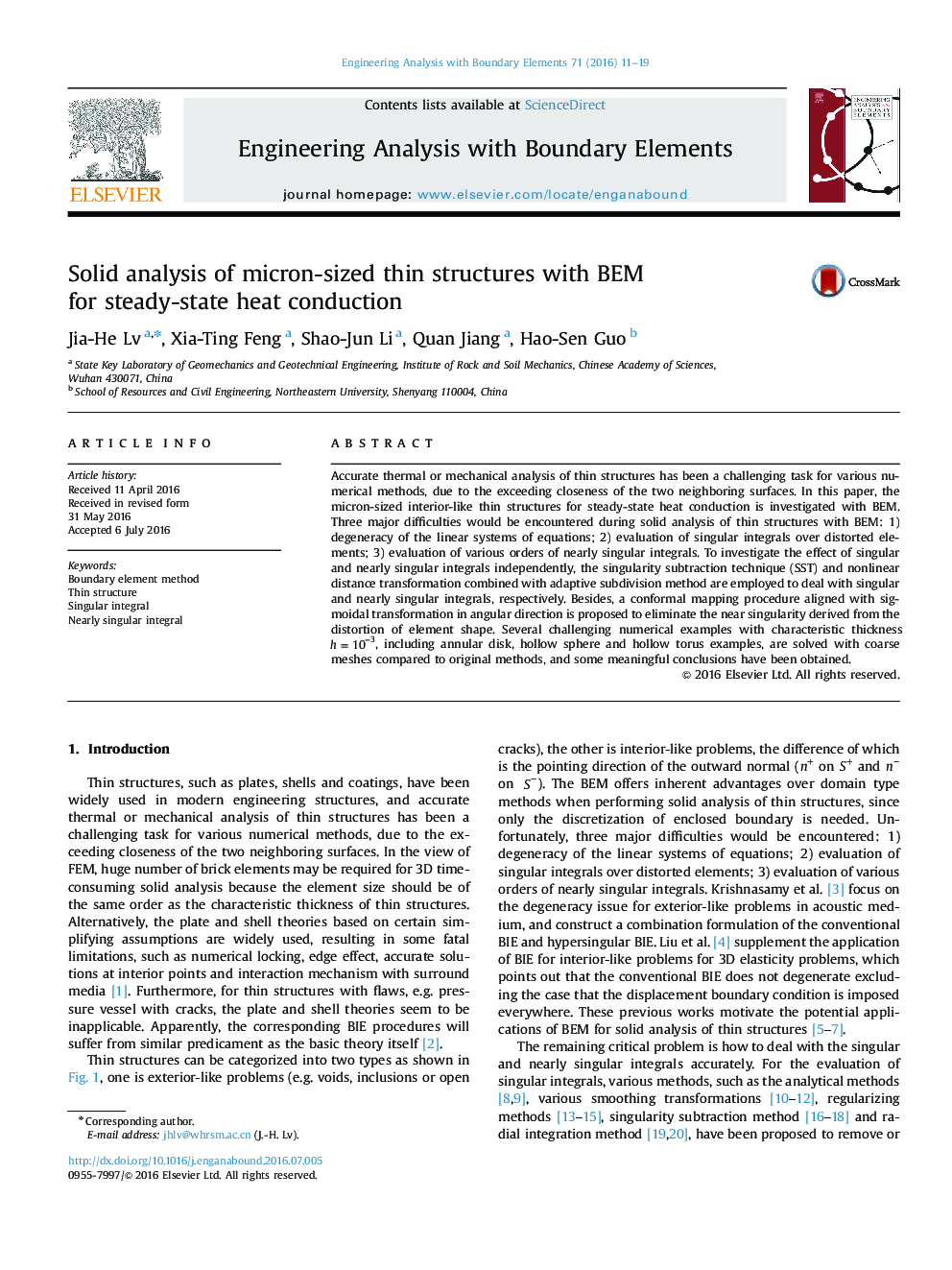 Solid analysis of micron-sized thin structures with BEM for steady-state heat conduction