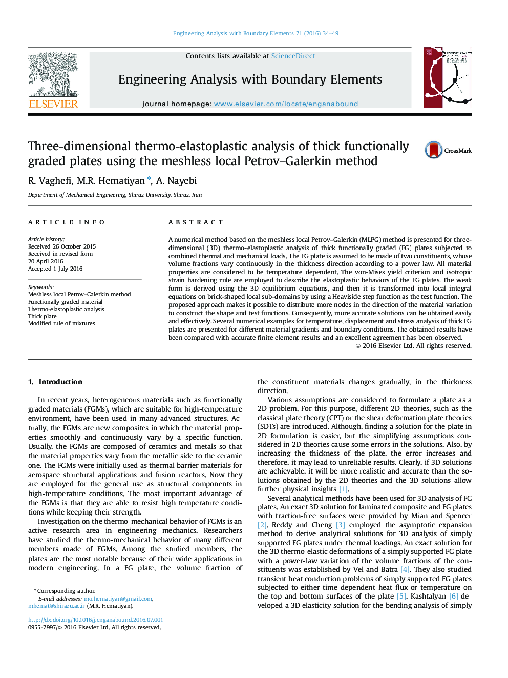 Three-dimensional thermo-elastoplastic analysis of thick functionally graded plates using the meshless local Petrov–Galerkin method