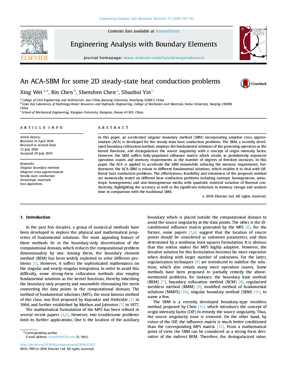 An ACA-SBM for some 2D steady-state heat conduction problems
