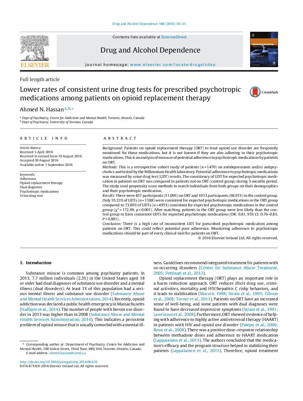 Lower rates of consistent urine drug tests for prescribed psychotropic medications among patients on opioid replacement therapy