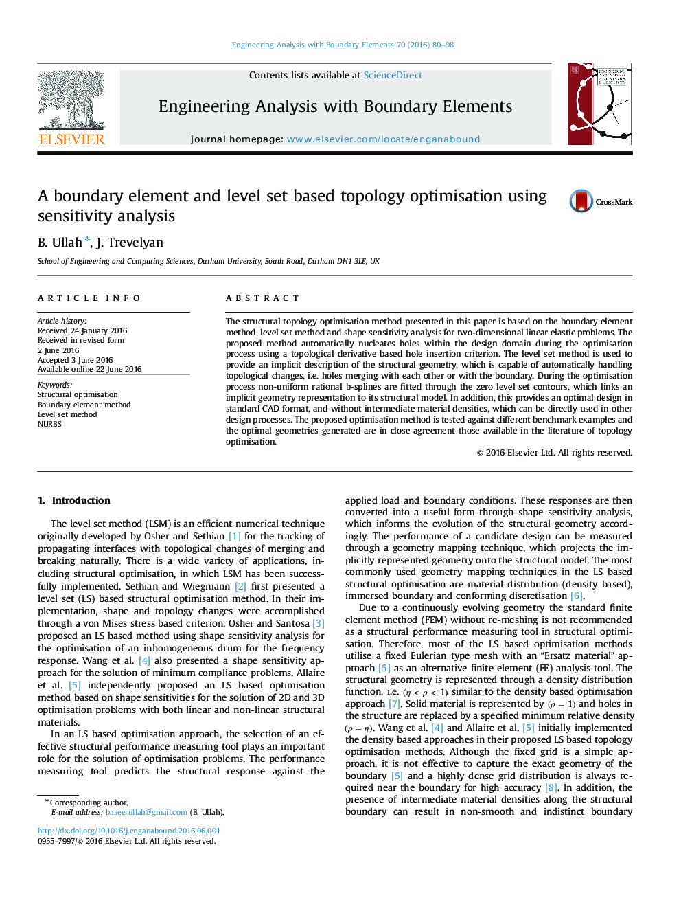 A boundary element and level set based topology optimisation using sensitivity analysis