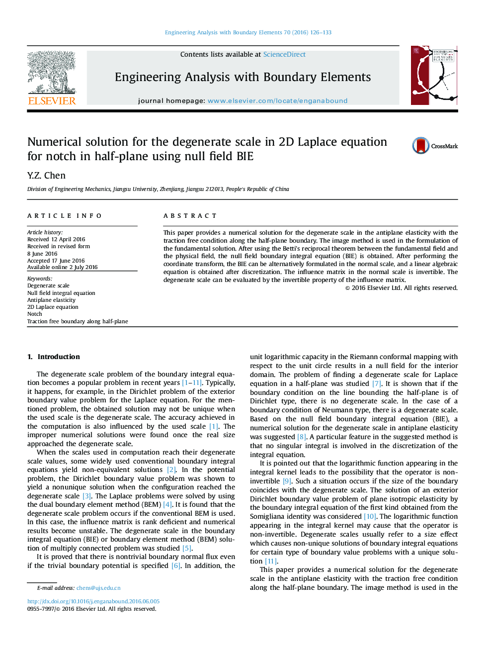 Numerical solution for the degenerate scale in 2D Laplace equation for notch in half-plane using null field BIE