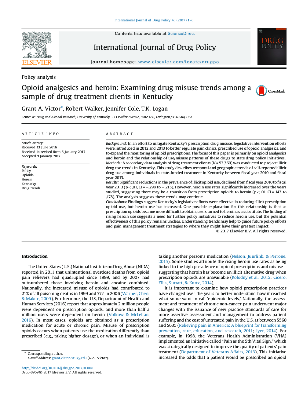 Opioid analgesics and heroin: Examining drug misuse trends among a sample of drug treatment clients in Kentucky