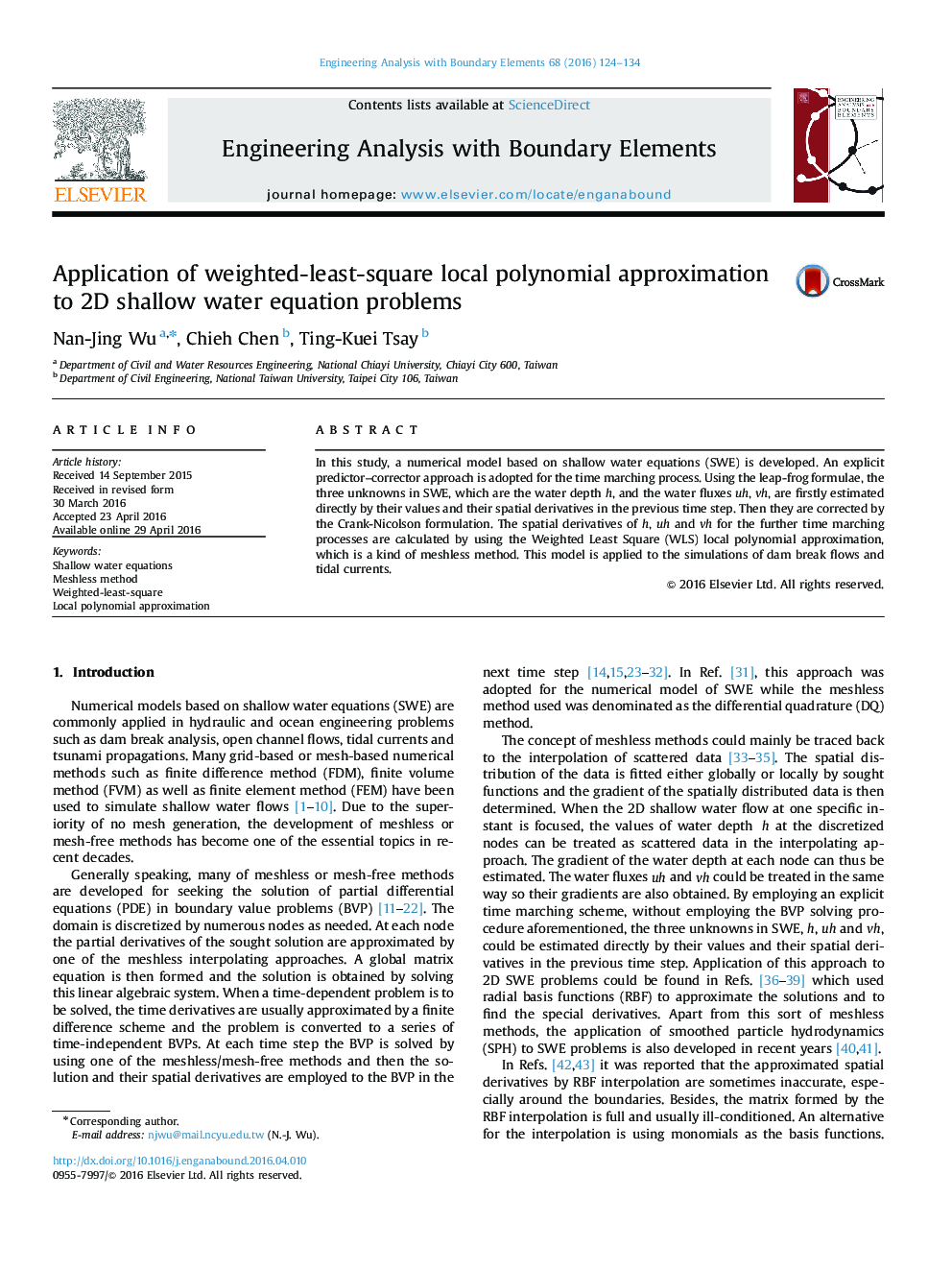 Application of weighted-least-square local polynomial approximation to 2D shallow water equation problems