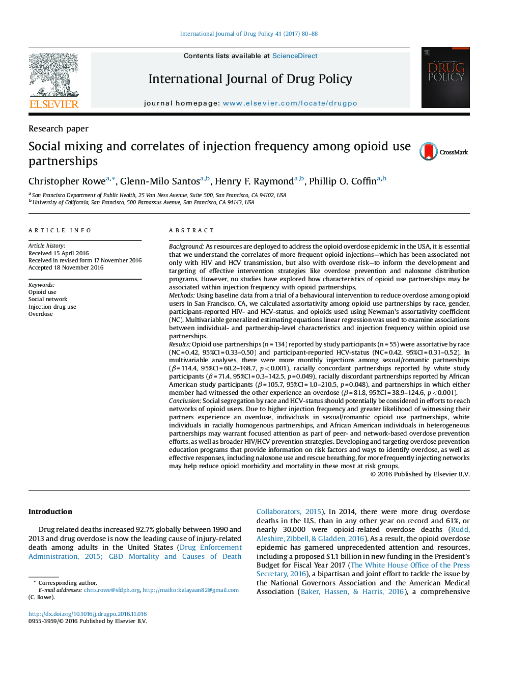 Social mixing and correlates of injection frequency among opioid use partnerships