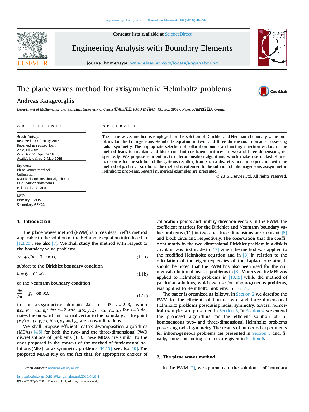 The plane waves method for axisymmetric Helmholtz problems