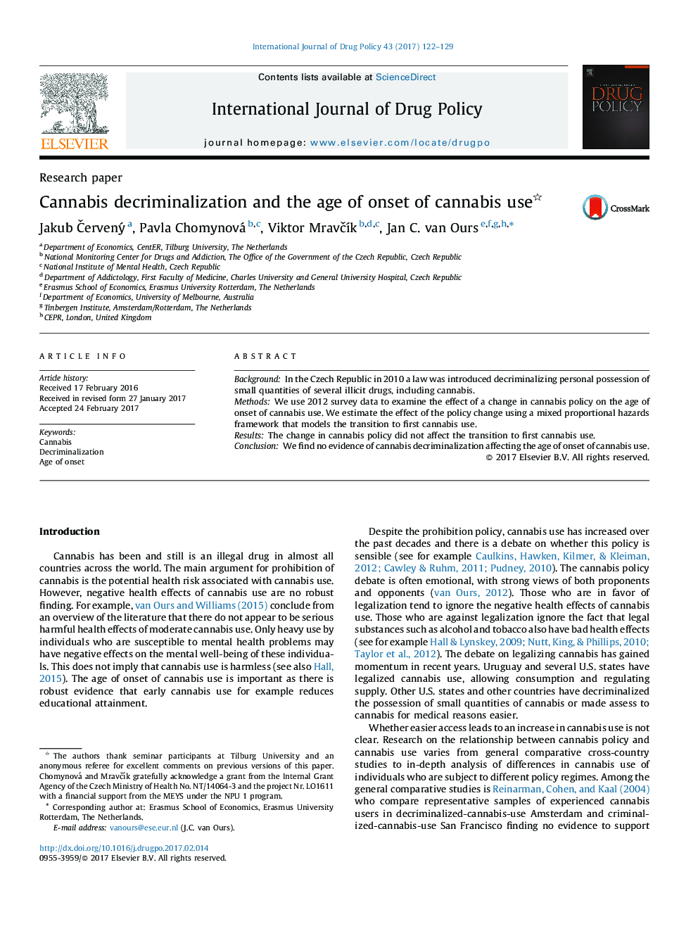 Cannabis decriminalization and the age of onset of cannabis use