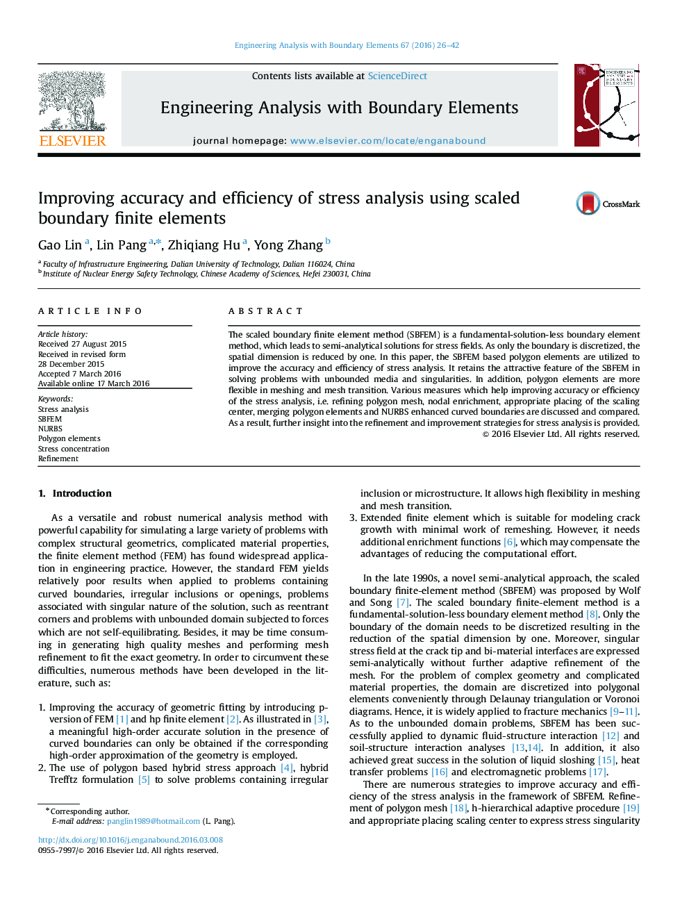 Improving accuracy and efficiency of stress analysis using scaled boundary finite elements