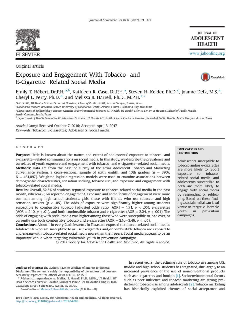 Exposure and Engagement With Tobacco- and E-Cigarette-Related Social Media