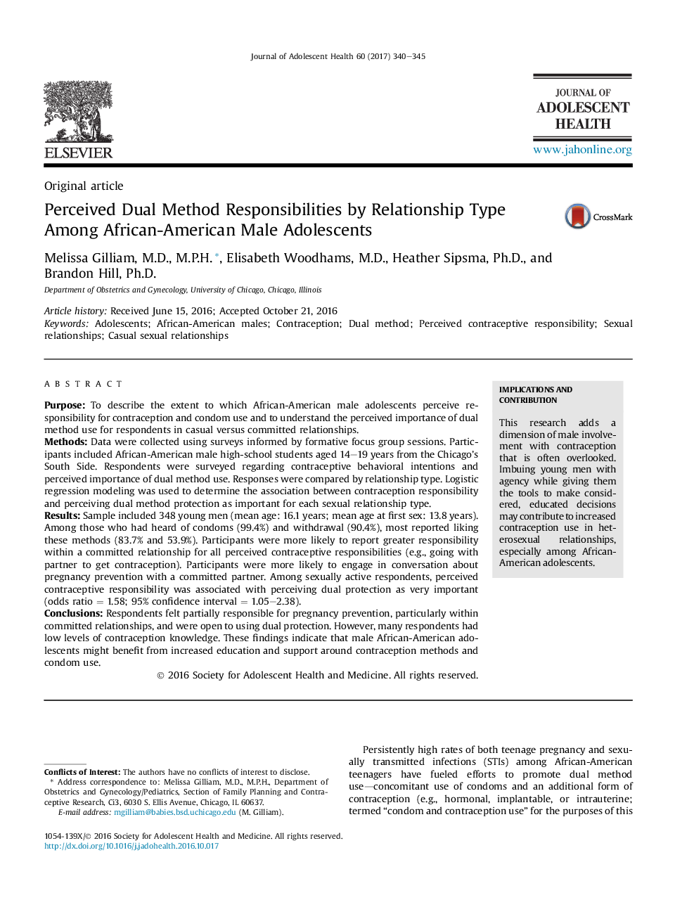 Perceived Dual Method Responsibilities by Relationship Type Among African-American Male Adolescents