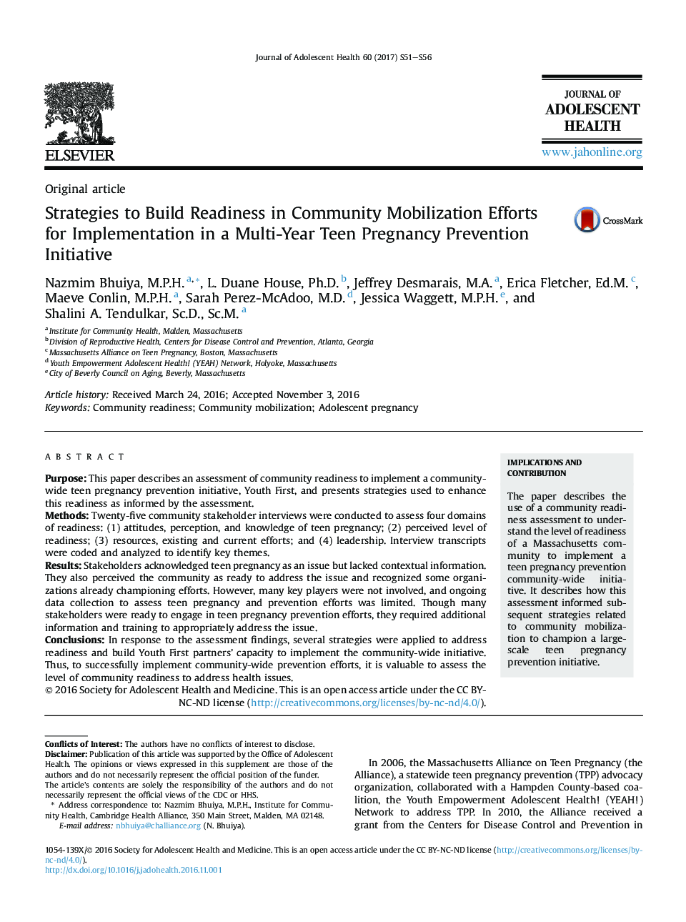 Strategies to Build Readiness in Community Mobilization Efforts for Implementation in a Multi-Year Teen Pregnancy Prevention Initiative