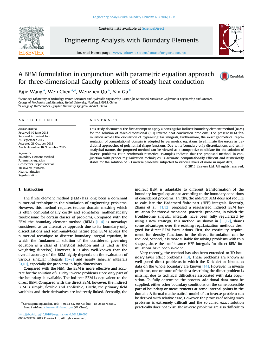 A BEM formulation in conjunction with parametric equation approach for three-dimensional Cauchy problems of steady heat conduction