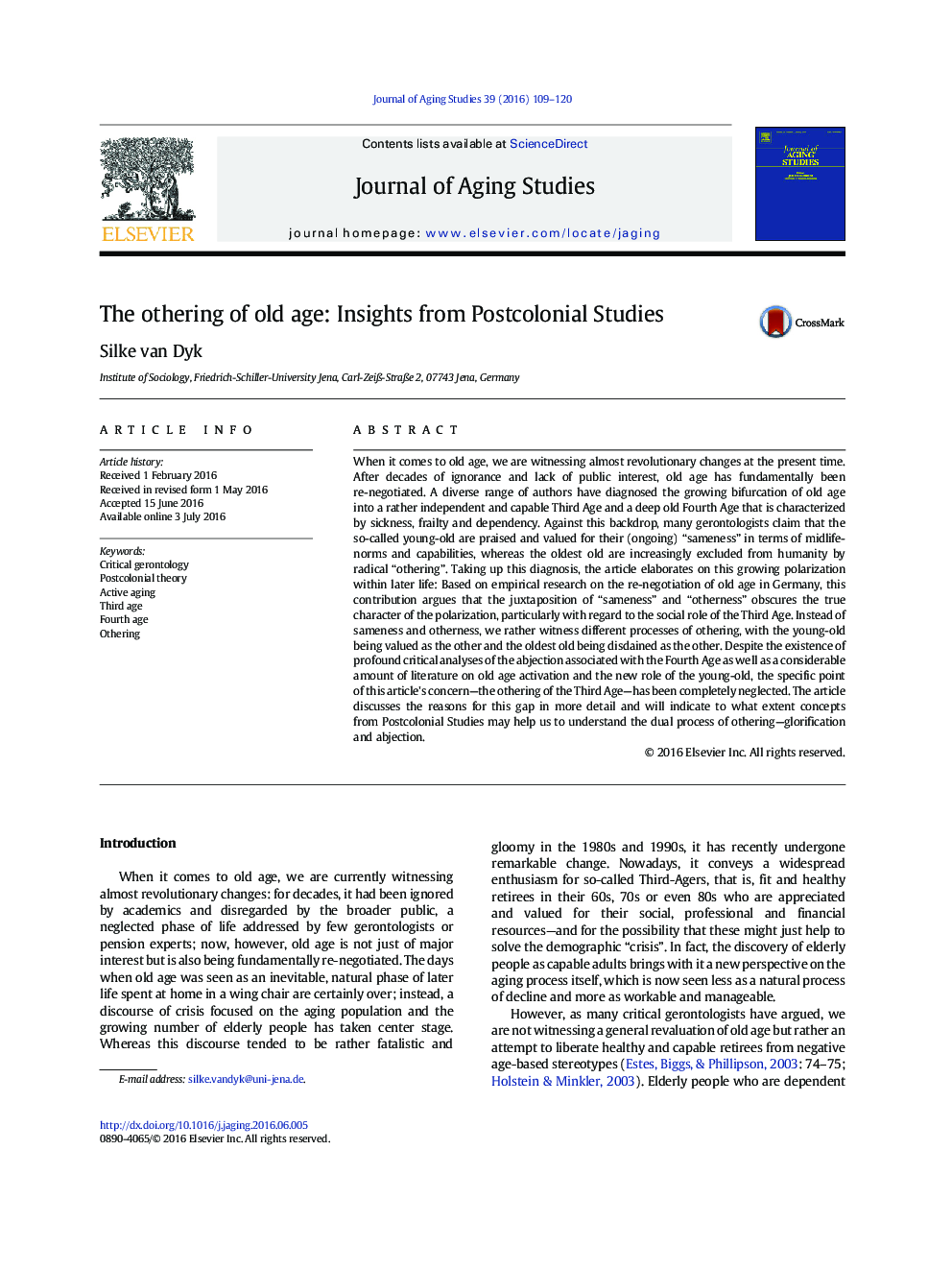 The othering of old age: Insights from Postcolonial Studies