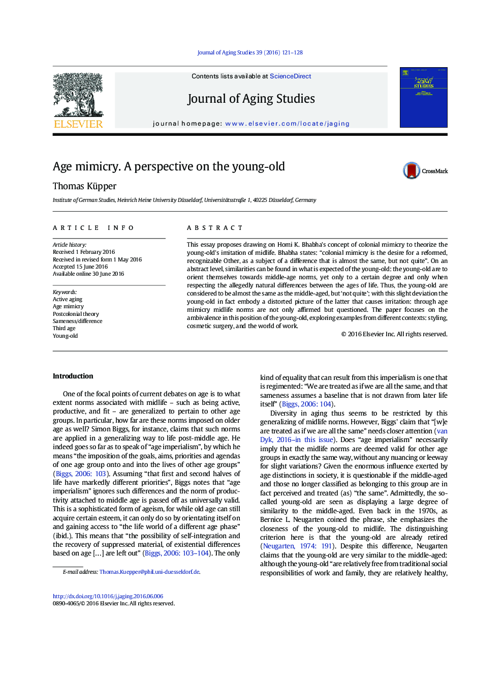 Age mimicry. A perspective on the young-old