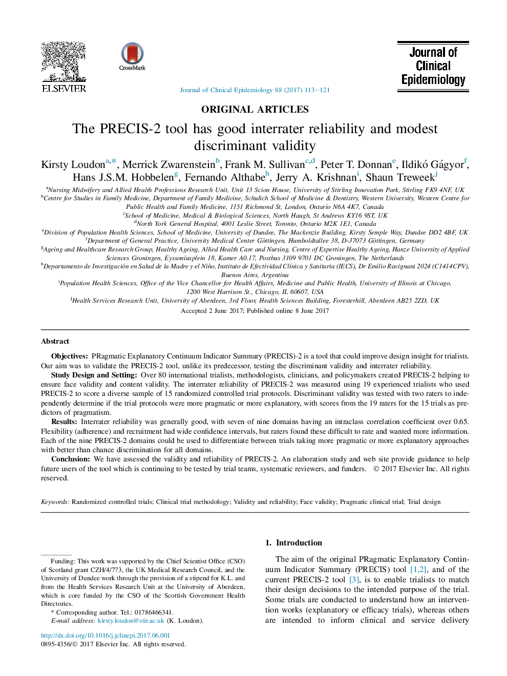 The PRECIS-2 tool has good interrater reliability and modest discriminant validity