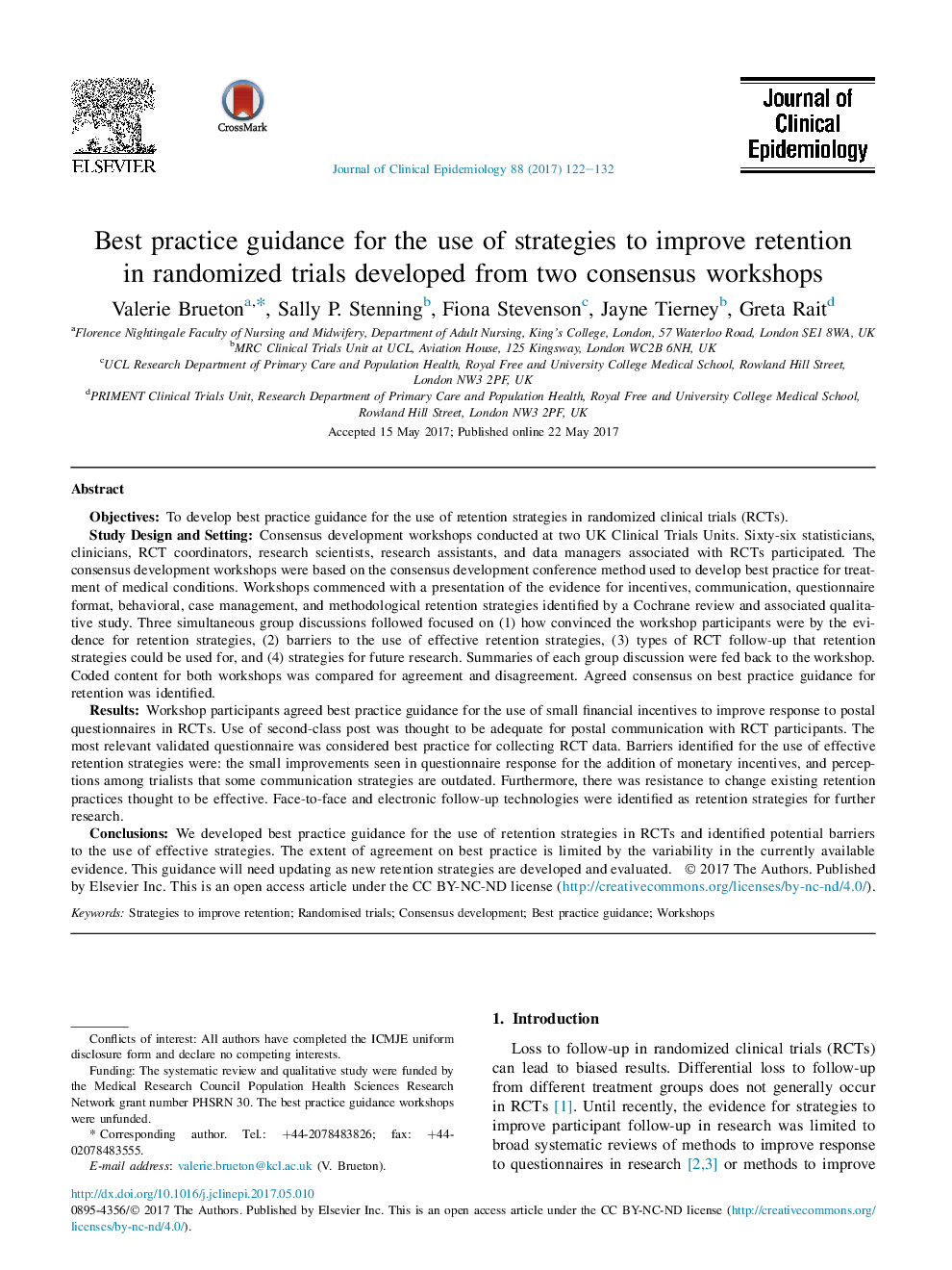 Best practice guidance for the use of strategies to improve retention inÂ randomized trials developed from two consensus workshops