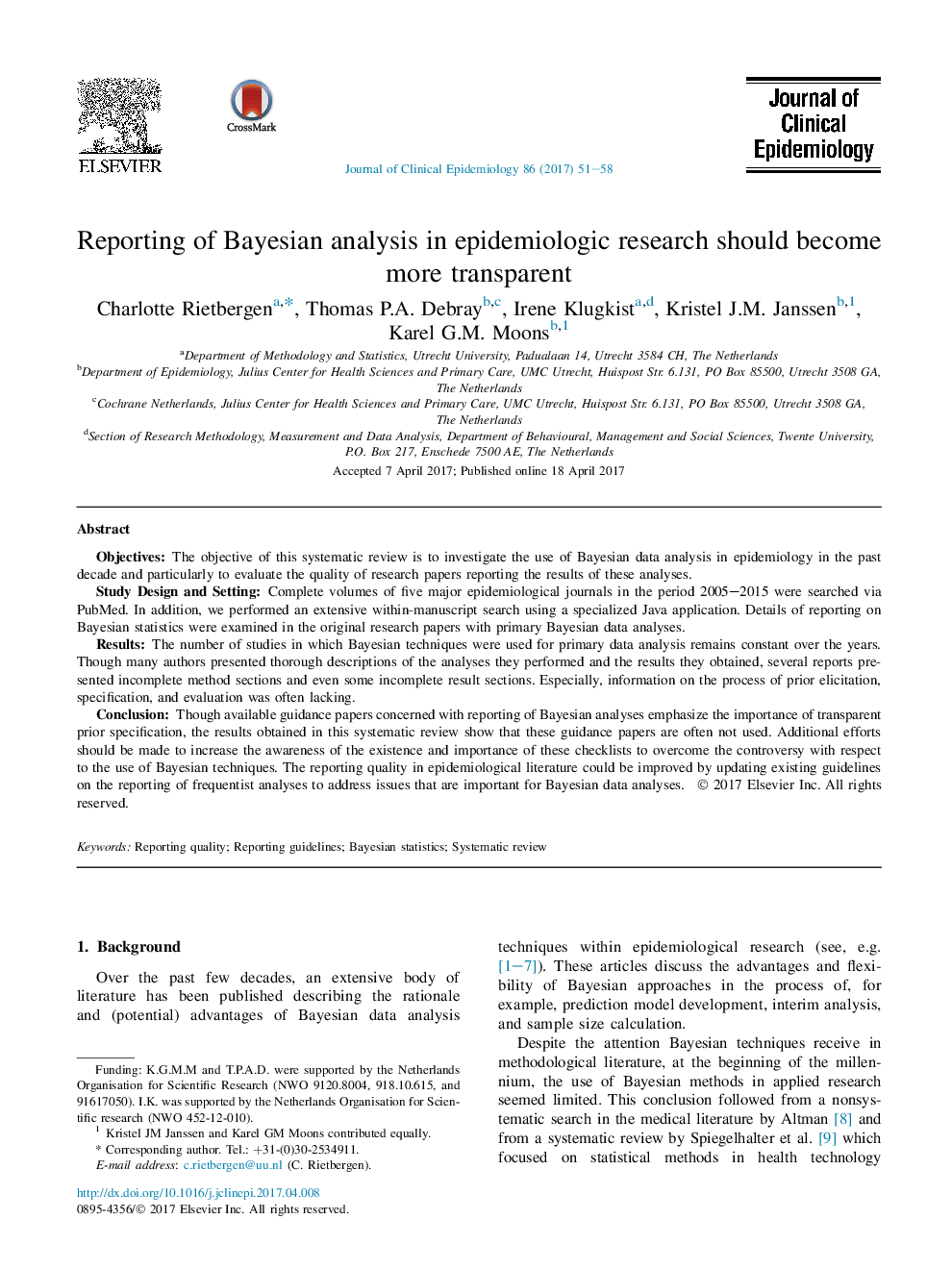 Reporting of Bayesian analysis in epidemiologic research should become more transparent