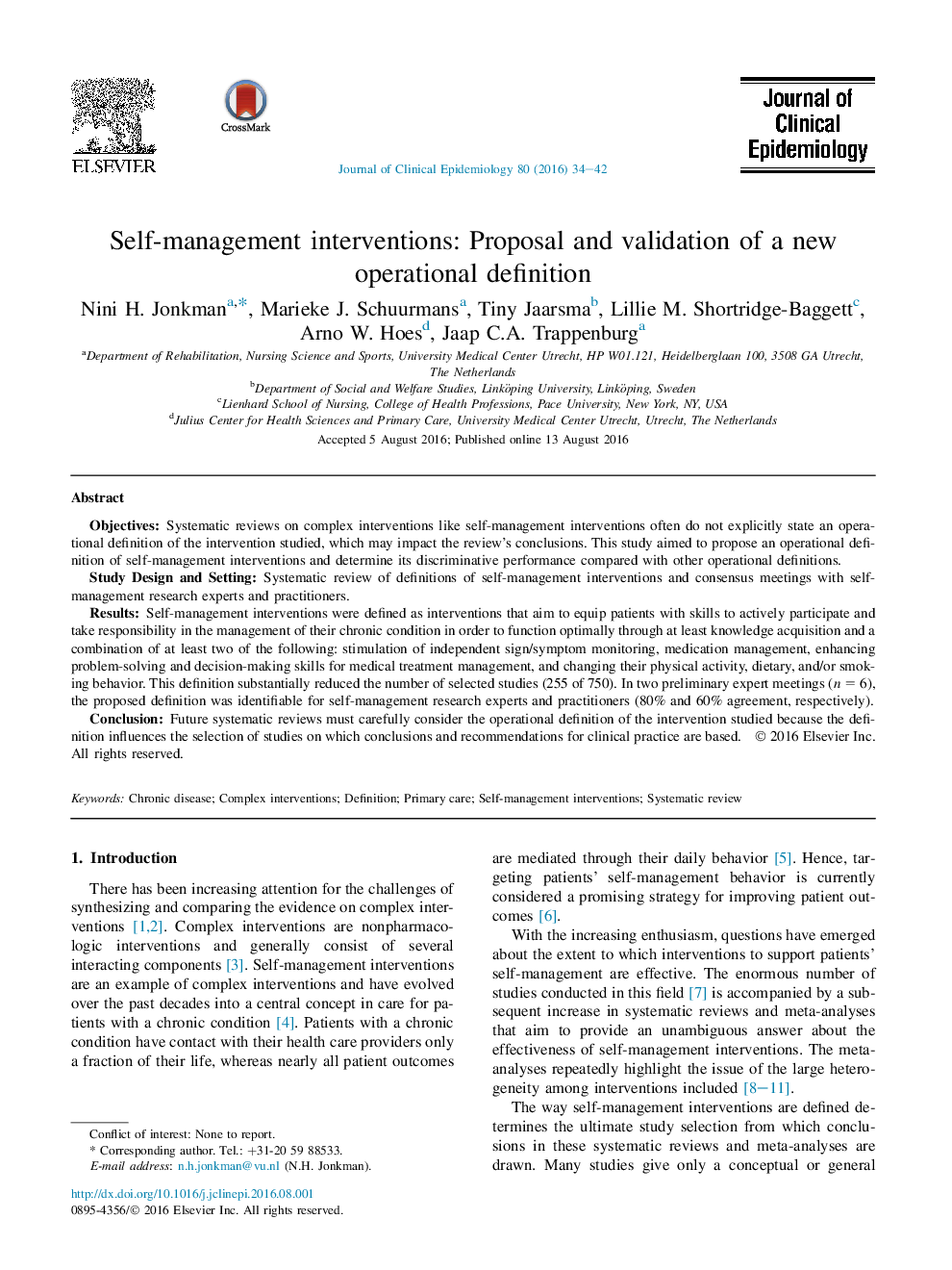 Self-management interventions: Proposal and validation of a new operational definition