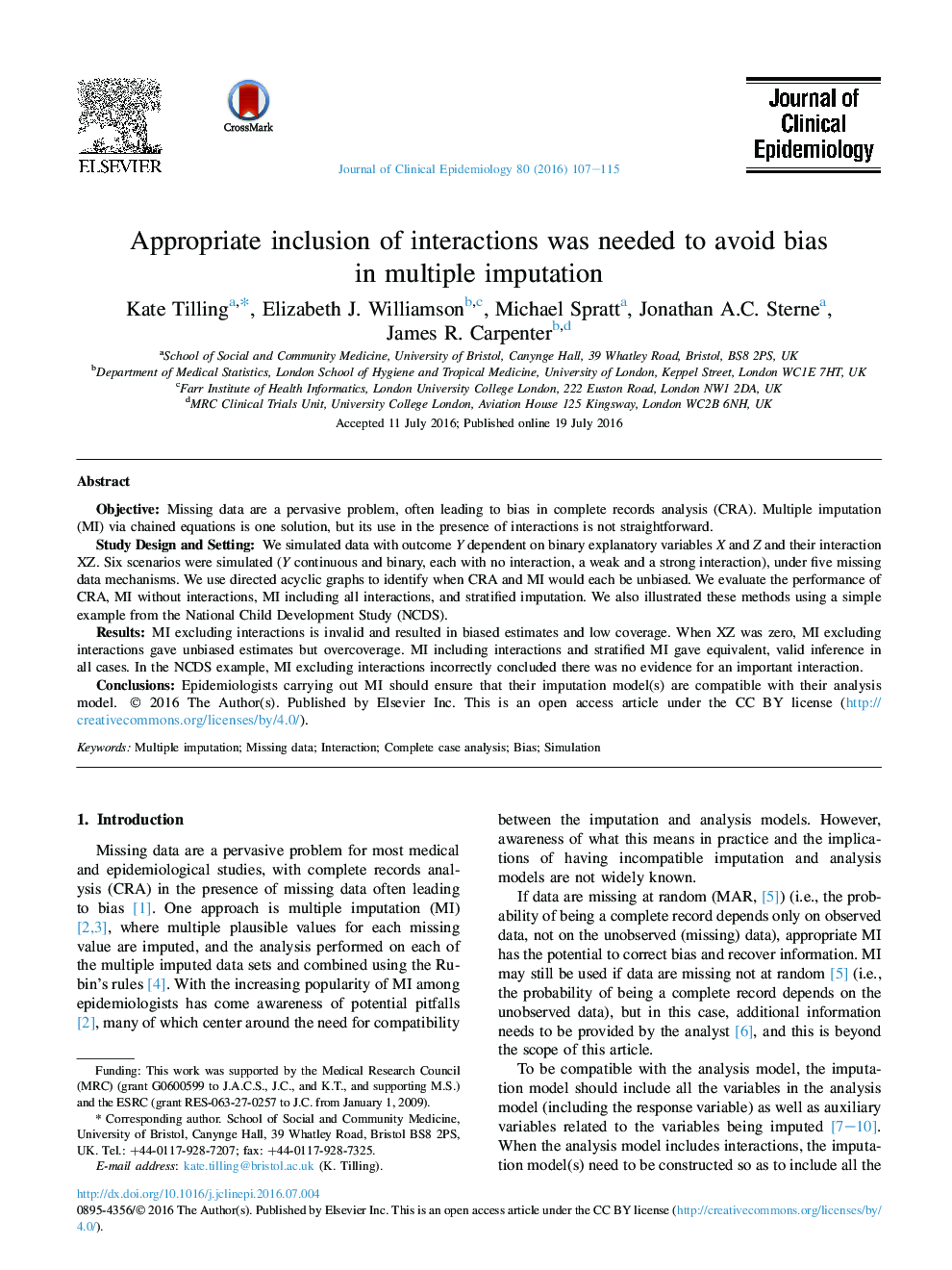 Appropriate inclusion of interactions was needed to avoid bias in multiple imputation