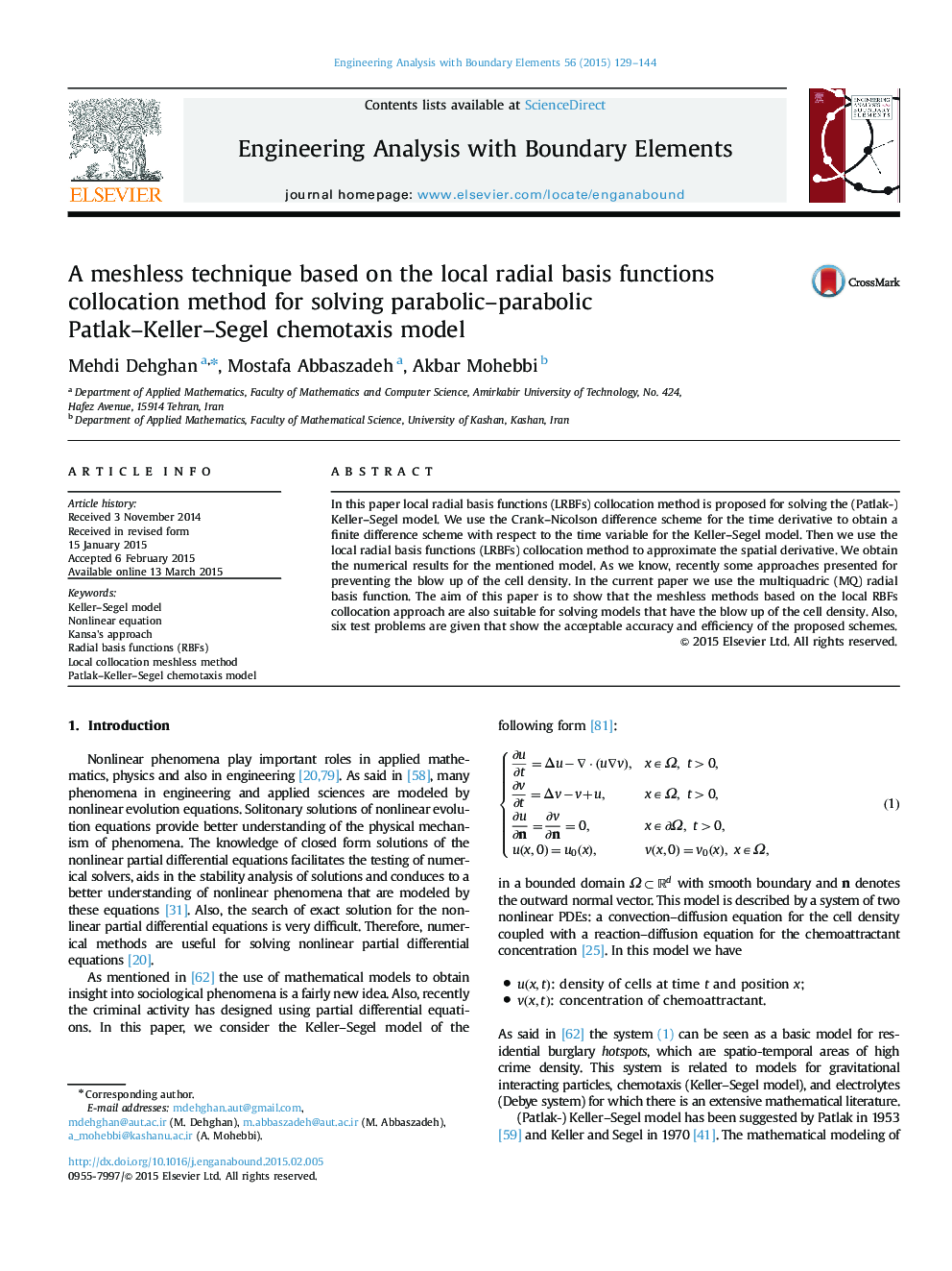 A meshless technique based on the local radial basis functions collocation method for solving parabolic–parabolic Patlak–Keller–Segel chemotaxis model