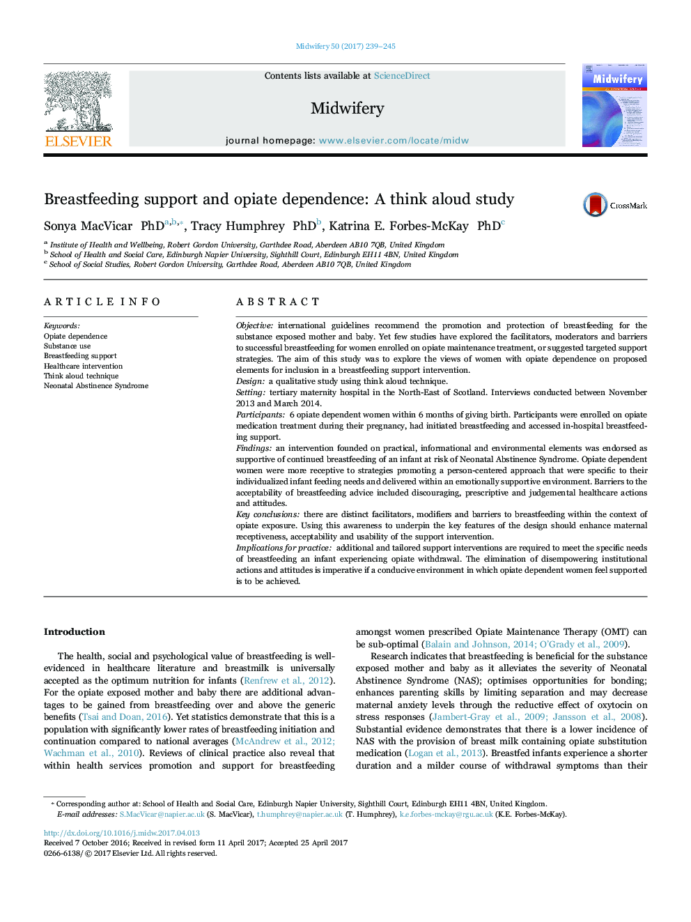 Breastfeeding support and opiate dependence: A think aloud study