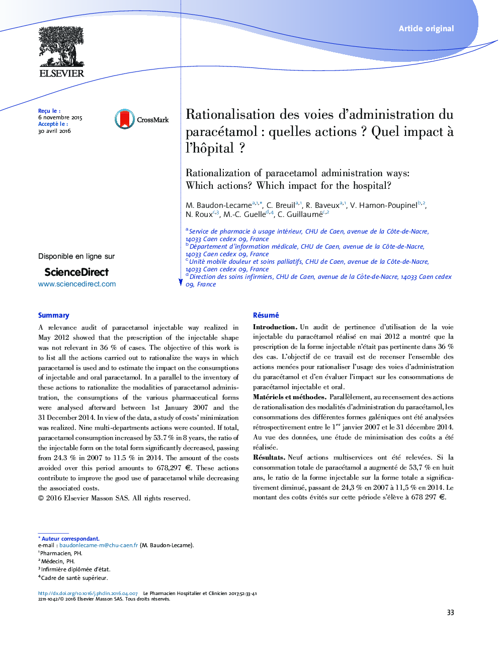 Rationalisation des voies d'administration du paracétamolÂ : quelles actionsÂ ? Quel impact Ã  l'hÃ´pitalÂ ?