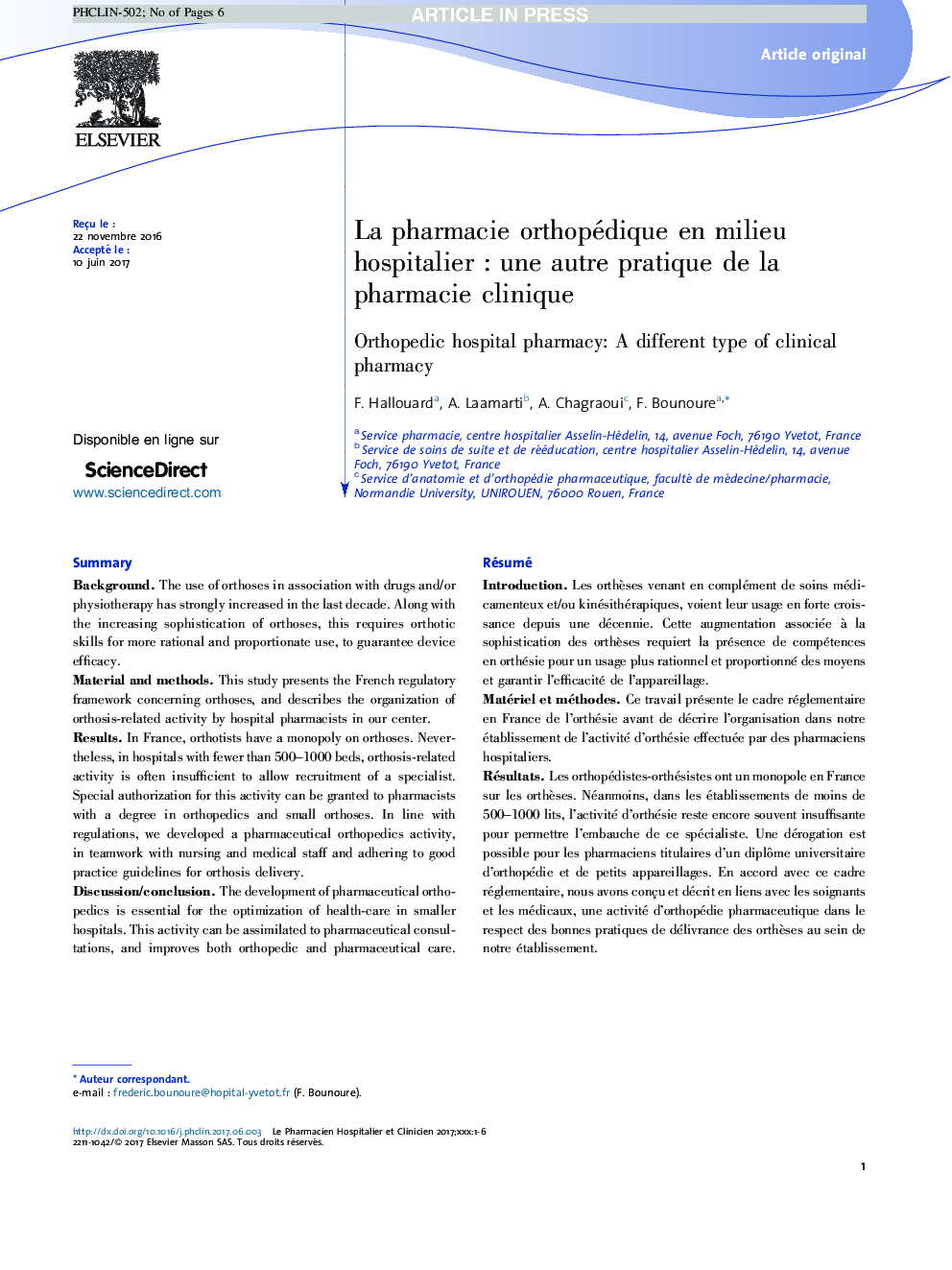 La pharmacie orthopédique en milieu hospitalierÂ : une autre pratique de la pharmacie clinique