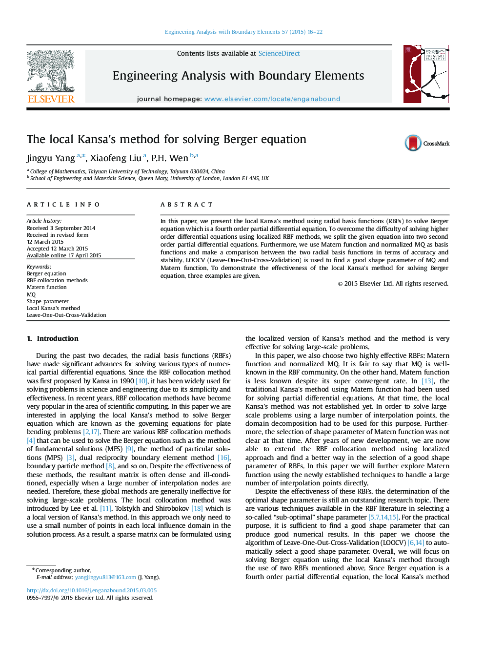 The local Kansa׳s method for solving Berger equation