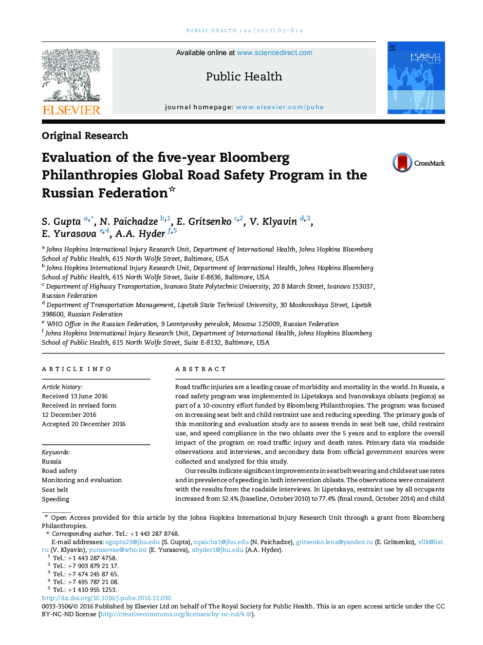 Evaluation of the five-year Bloomberg Philanthropies Global Road Safety Program in the Russian Federation