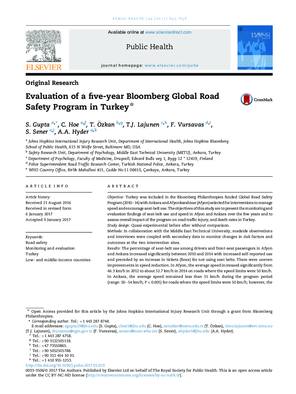 Evaluation of a five-year Bloomberg Global Road Safety Program in Turkey