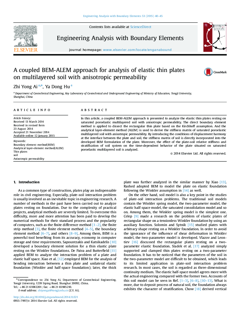 A coupled BEM-ALEM approach for analysis of elastic thin plates on multilayered soil with anisotropic permeability